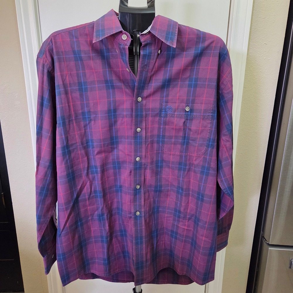 Wrangler George Strait Cowboy Cut Purple Plaid Western Shirt MGST39M Mens L